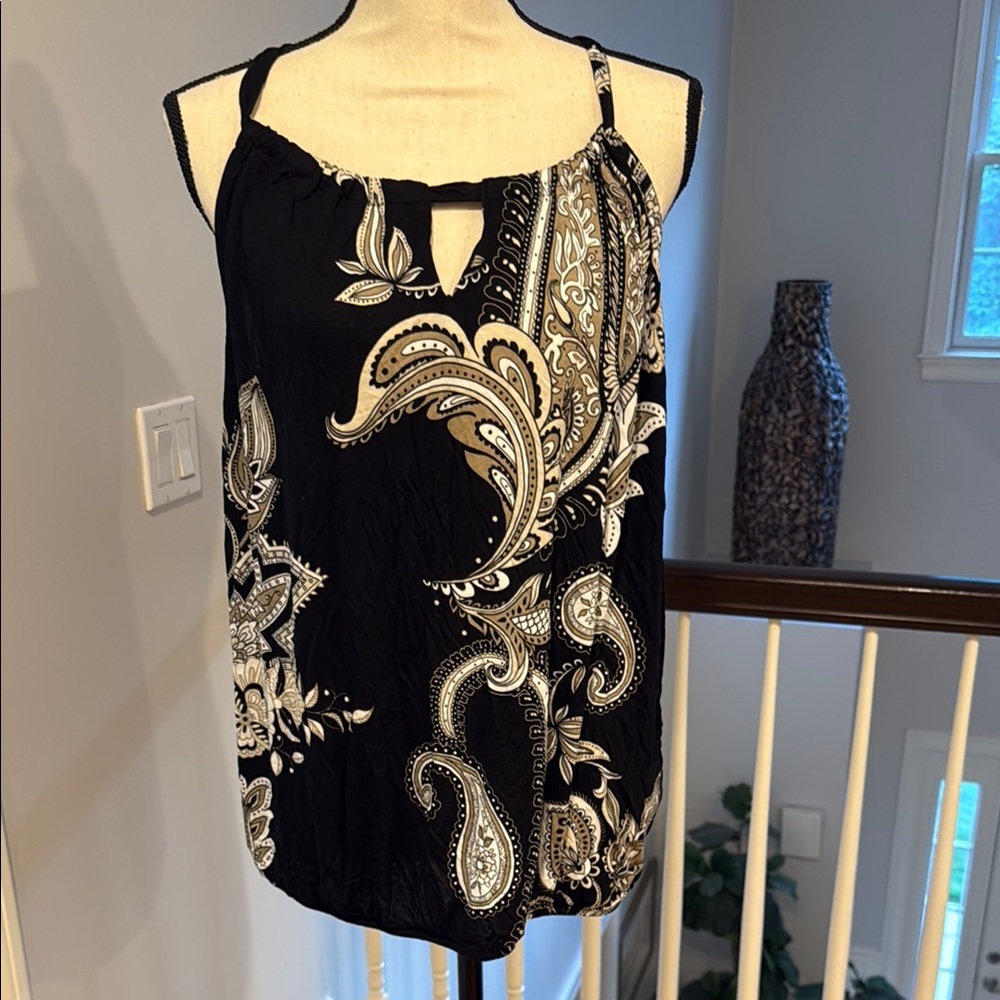 Black, Cream and White Cut Out Tank Top Blouse